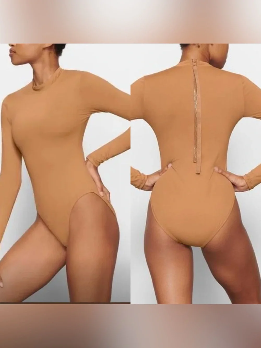 NWT SKIMS Long sleeve back zip up one piece swimsuit
